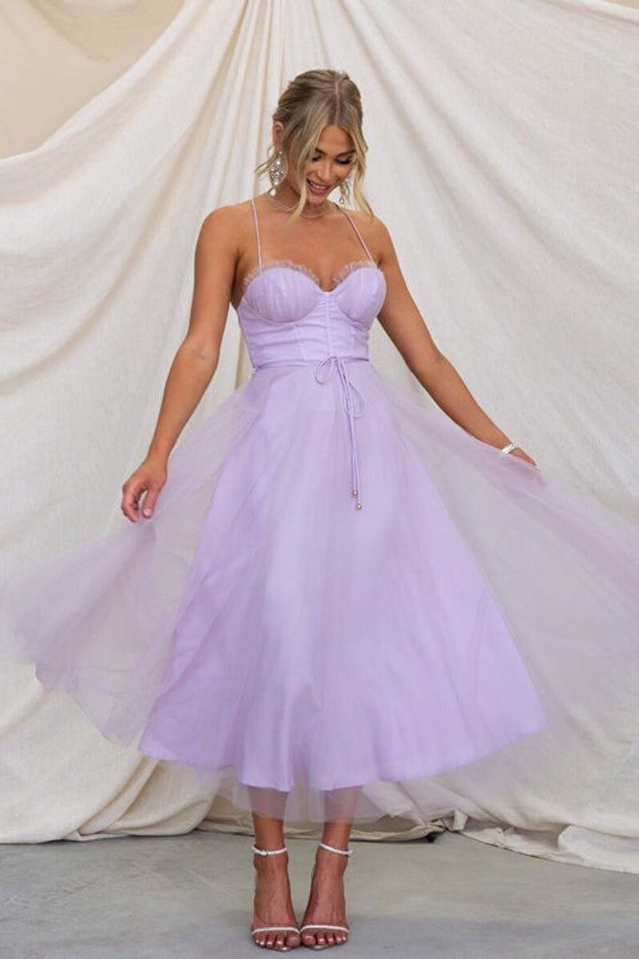 Women's Corset Bodice Tulle Fall Midi Dress Open Back