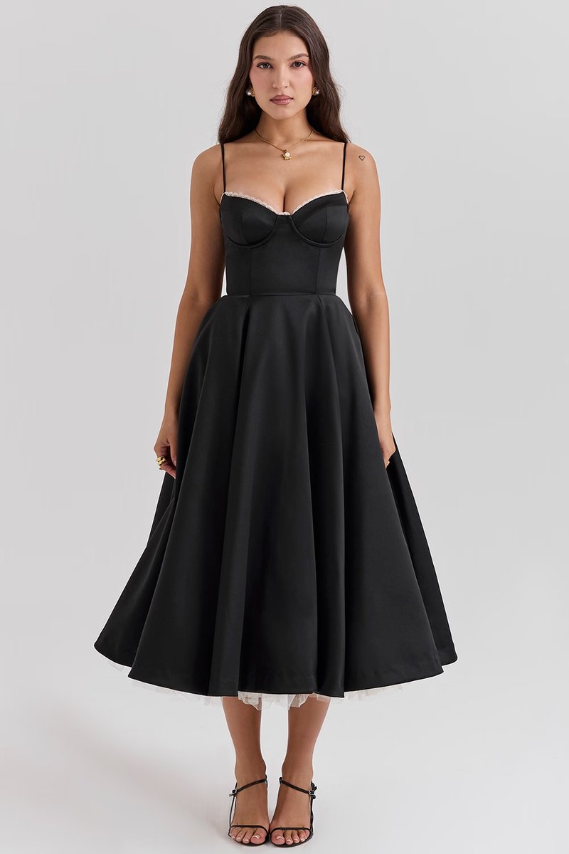 Women's Corset Bustier A-Line Fall Midi Dress Tulle Hem