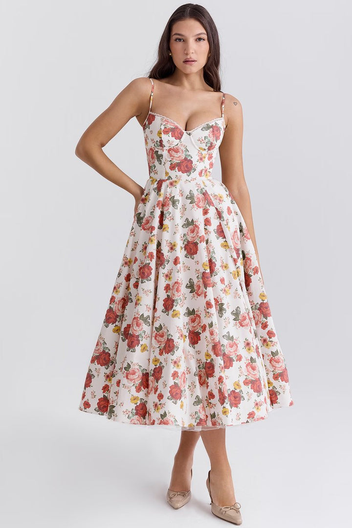 Women's Corset Bustier A-Line Fall Midi Dress Tulle Hem