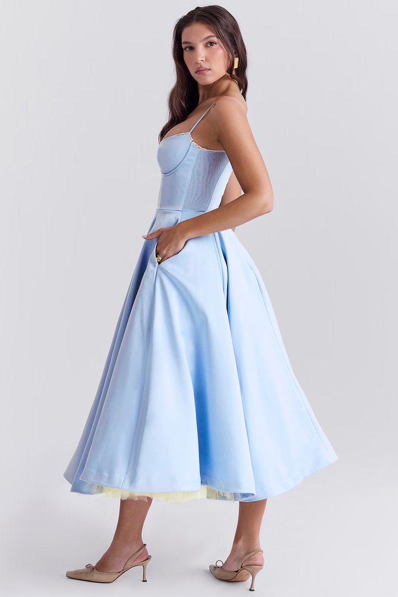 Women's Corset Bustier A-Line Fall Midi Dress Tulle Hem