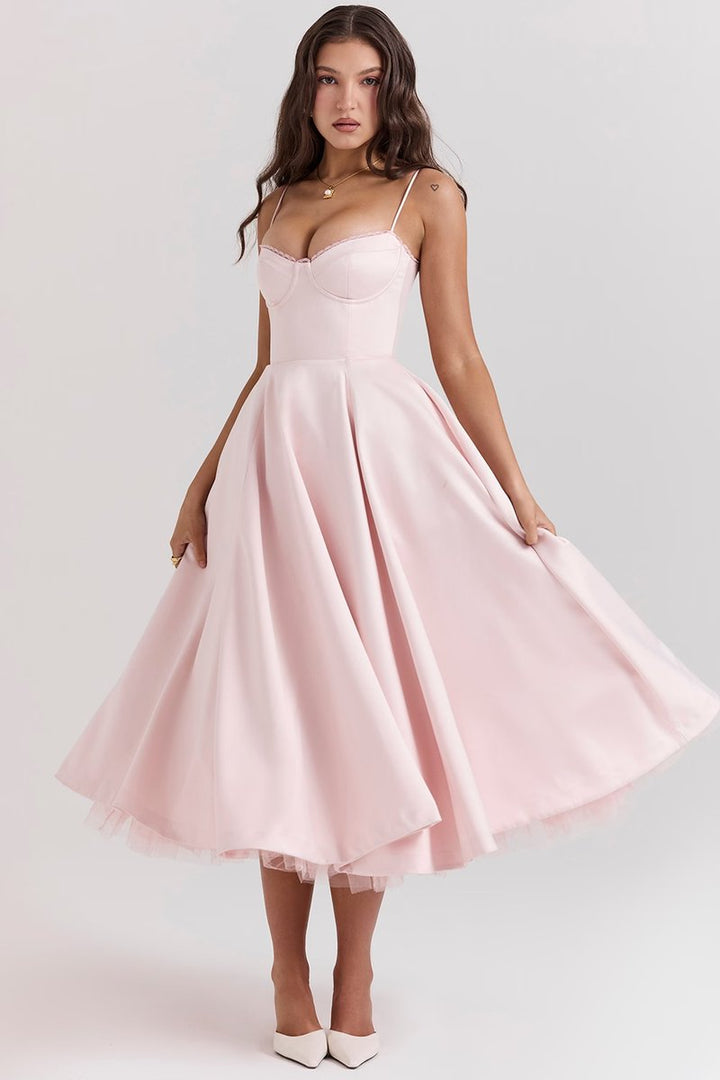 Women's Corset Bustier A-Line Fall Midi Dress Tulle Hem