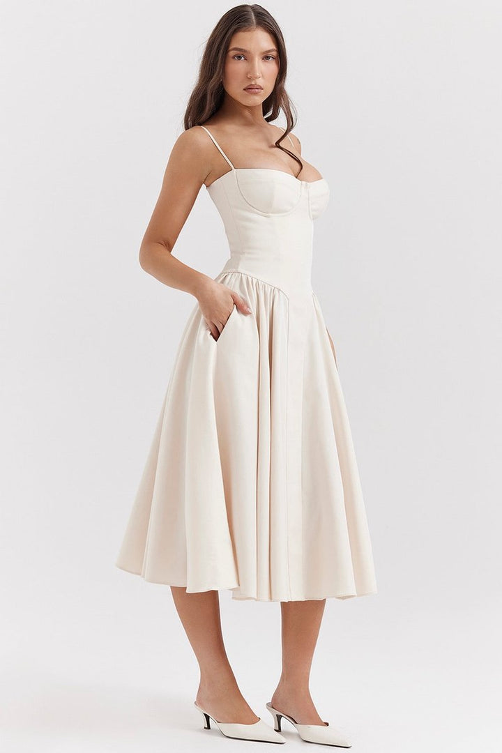 Women's Corset Bustier Fall Wedding Guest Dress Midi A-Line