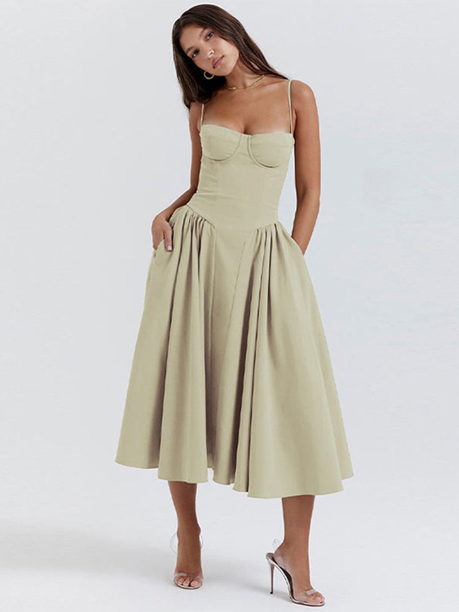 Women's Corset Bustier Fall Wedding Guest Dress Midi A-Line
