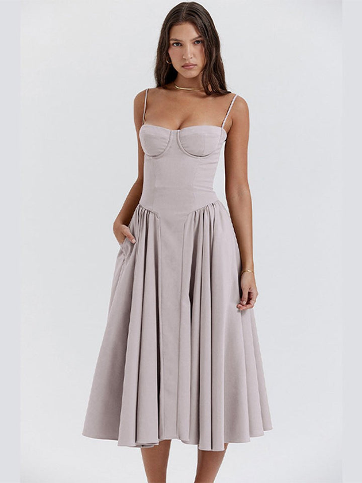 Women's Corset Bustier Fall Wedding Guest Dress Midi A-Line
