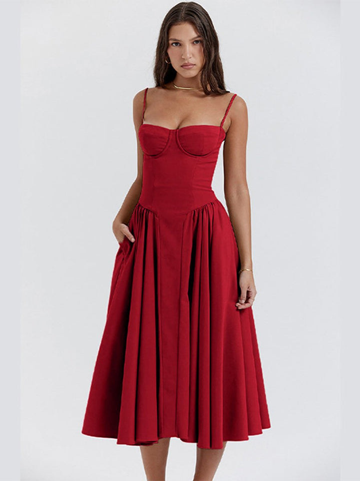 Women's Corset Bustier Fall Wedding Guest Dress Midi A-Line