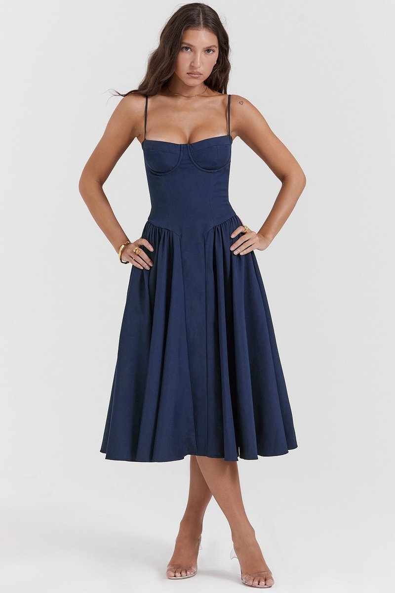 Women's Corset Bustier Fall Wedding Guest Dress Midi A-Line