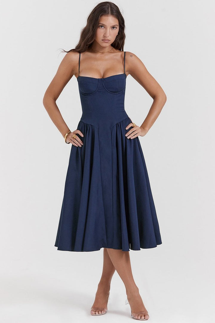 Women's Corset Bustier Fall Wedding Guest Dress Midi A-Line
