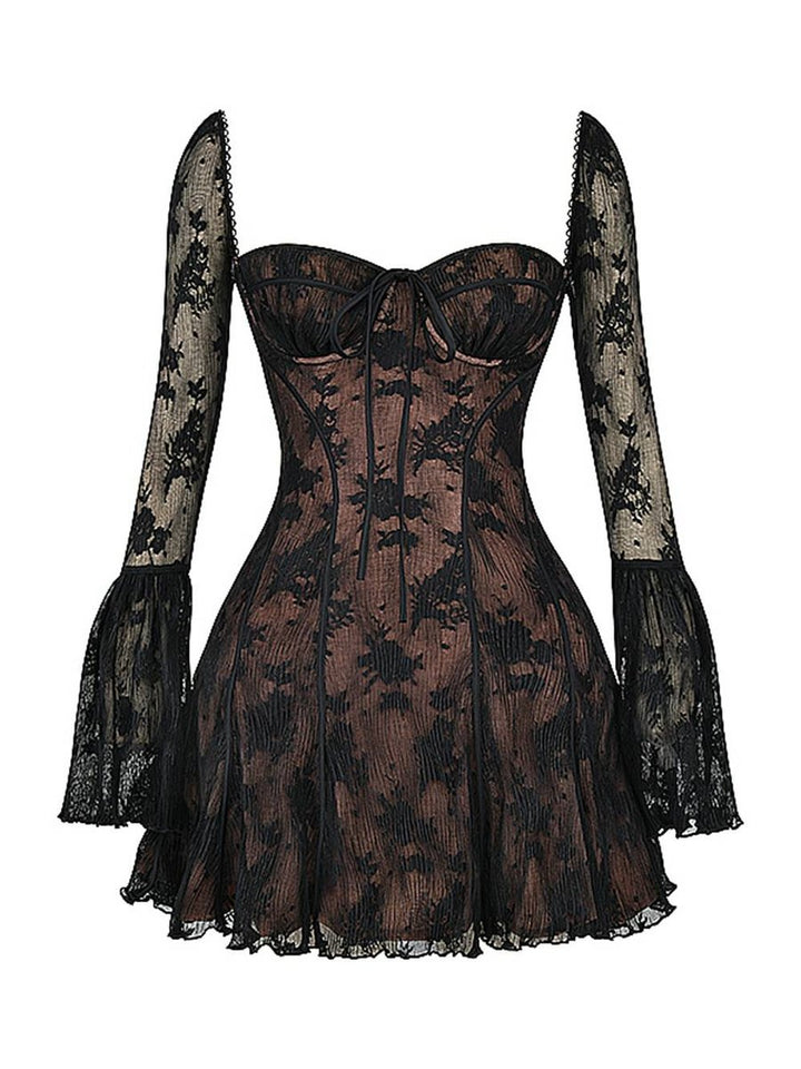 Women's Corset Lace Bell-Sleeve Fall Wedding Guest Dress