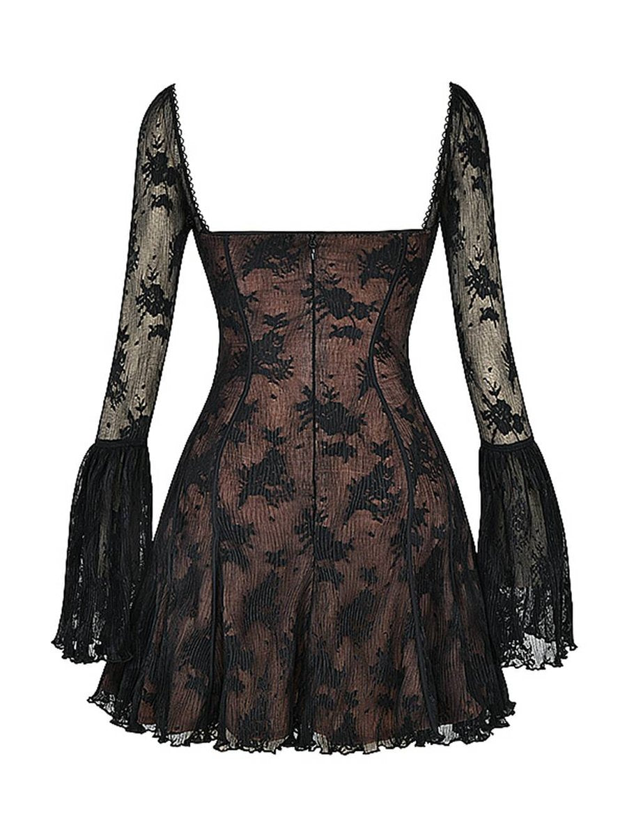 Women's Corset Lace Bell-Sleeve Fall Wedding Guest Dress