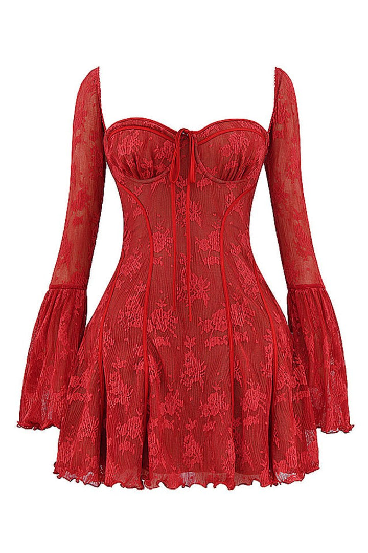 Women's Corset Lace Bell-Sleeve Fall Wedding Guest Dress