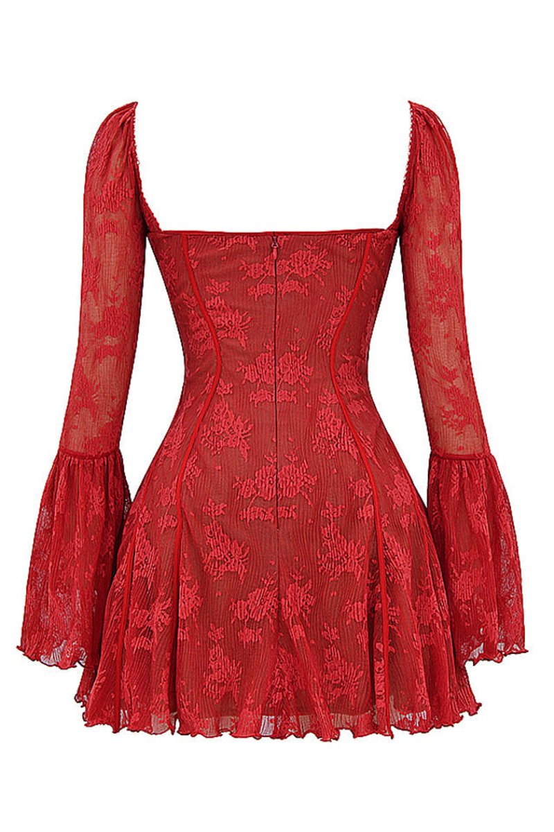 Women's Corset Lace Bell-Sleeve Fall Wedding Guest Dress