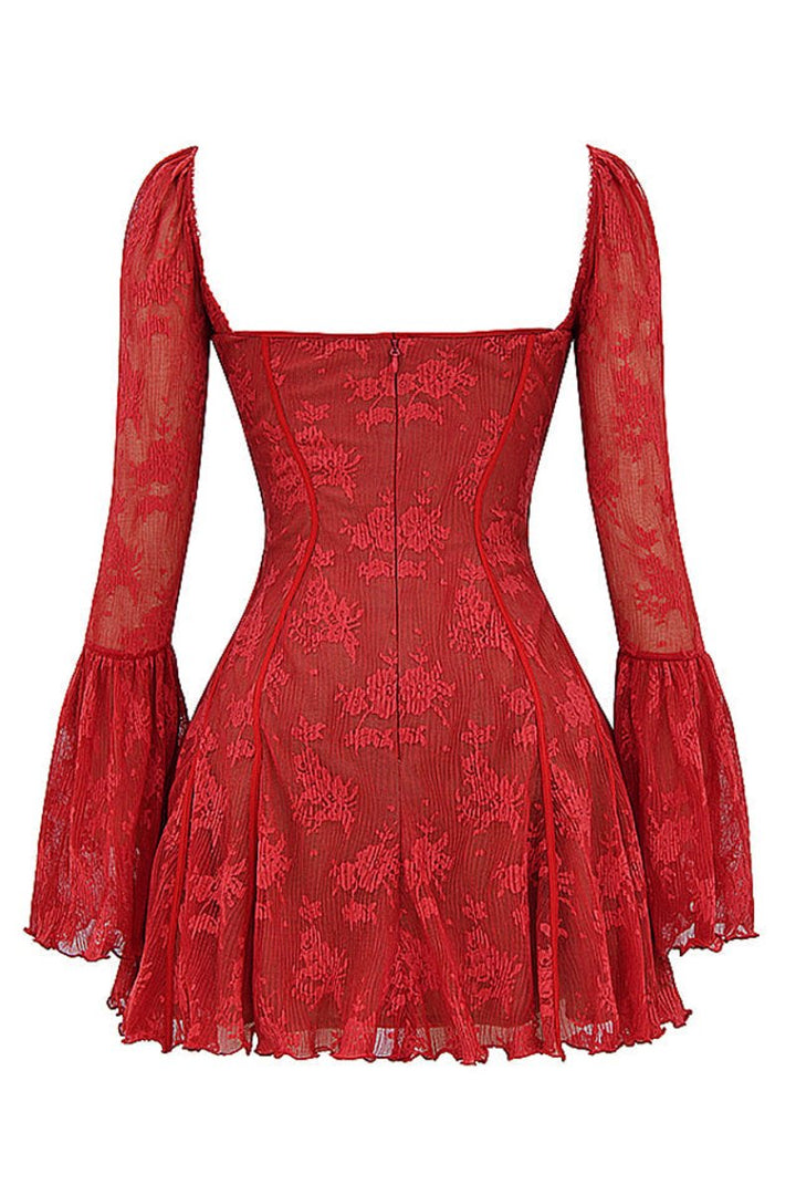 Women's Corset Lace Bell-Sleeve Fall Wedding Guest Dress