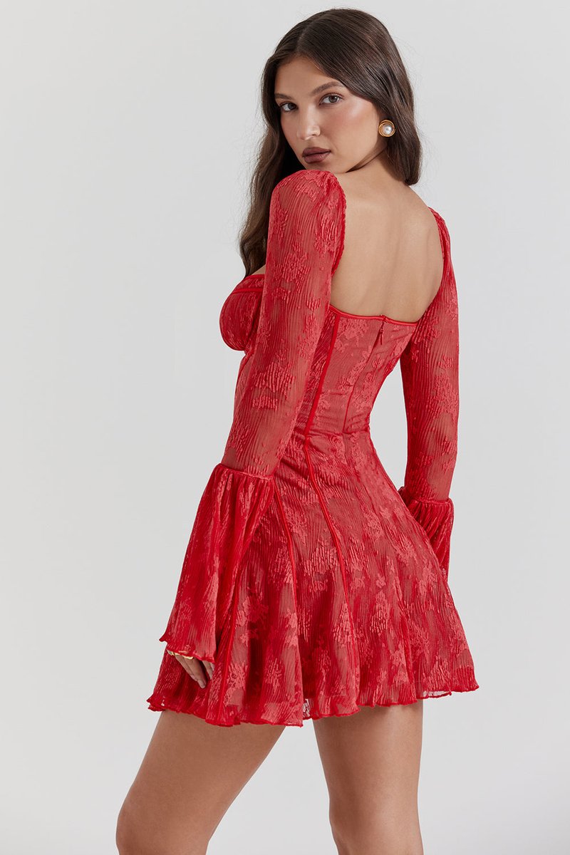Women's Corset Lace Bell-Sleeve Fall Wedding Guest Dress