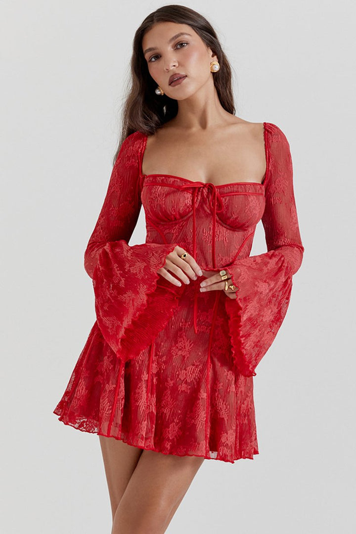 Women's Corset Lace Bell-Sleeve Fall Wedding Guest Dress