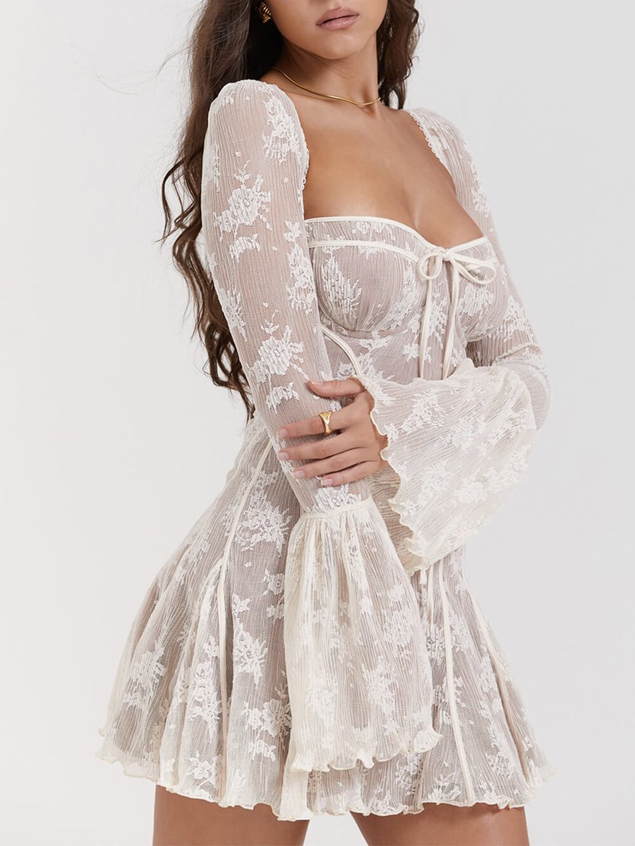Women's Corset Lace Bell-Sleeve Fall Wedding Guest Dress