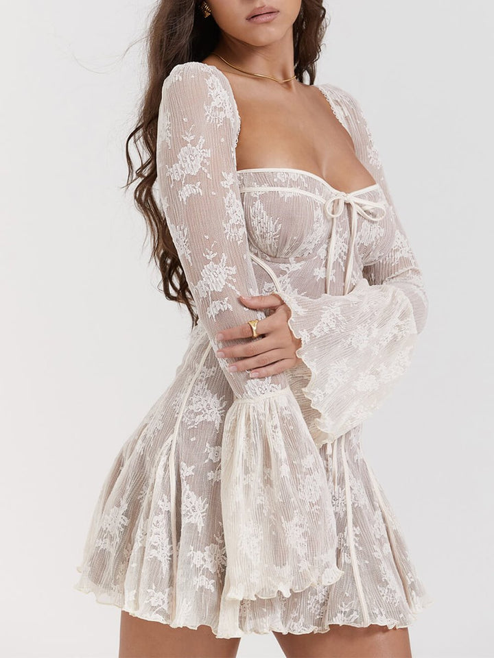 Women's Corset Lace Bell-Sleeve Fall Wedding Guest Dress