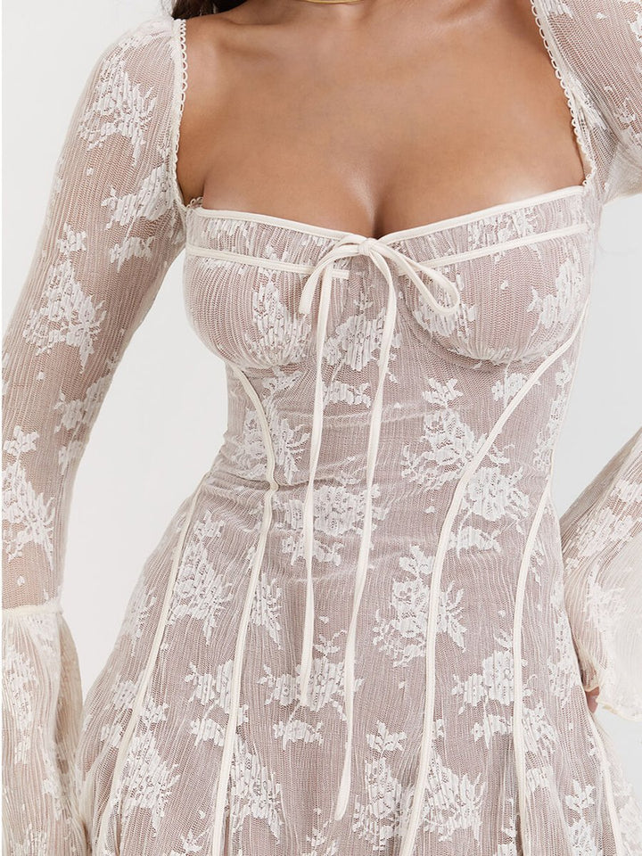 Women's Corset Lace Bell-Sleeve Fall Wedding Guest Dress