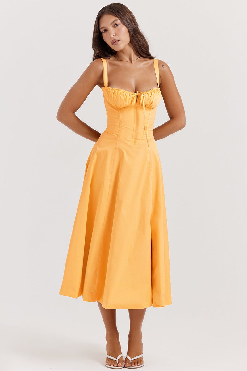 Women's Corset Spaghetti Strap Flowy Fall Midi Dress