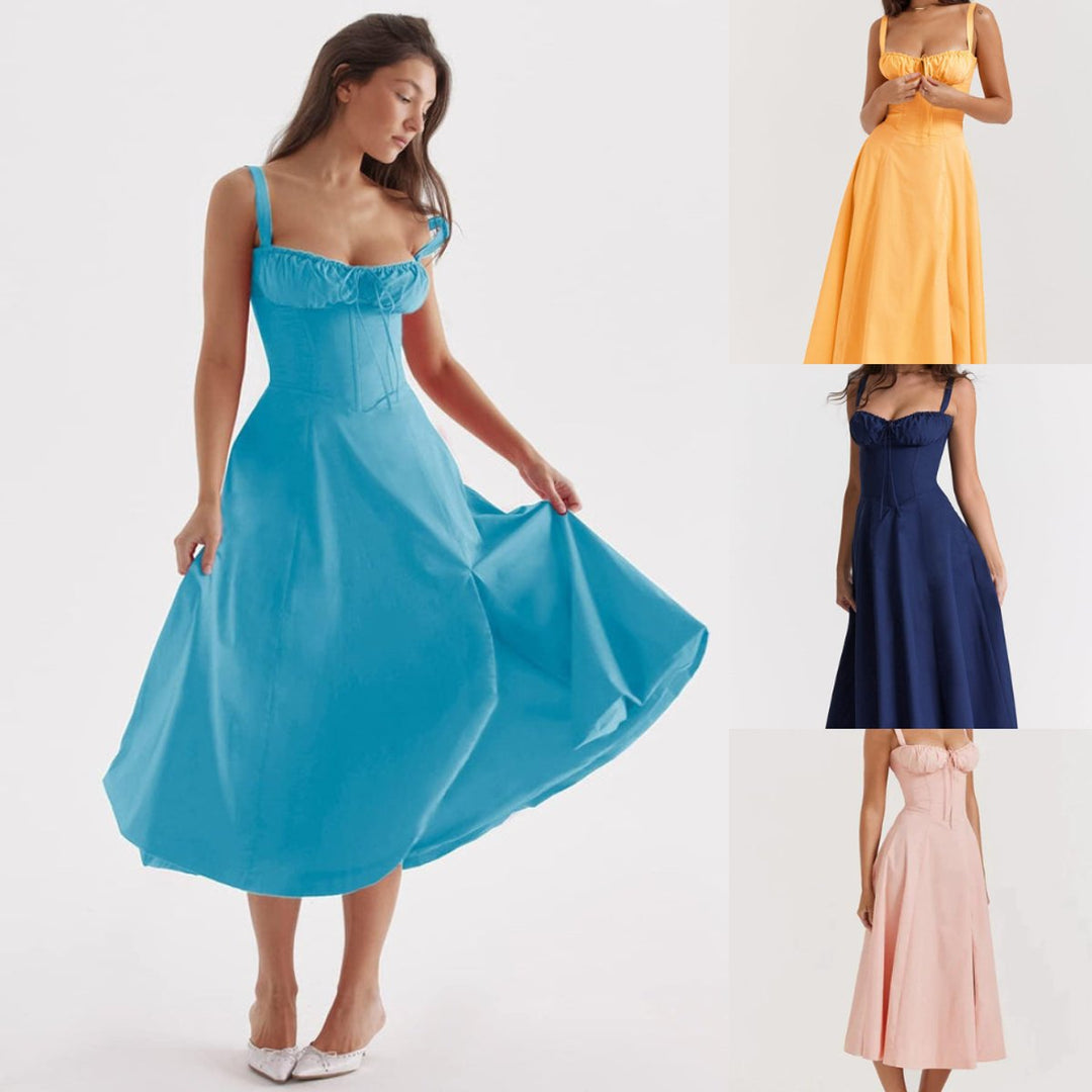 Women's Corset Spaghetti Strap Flowy Fall Midi Dress