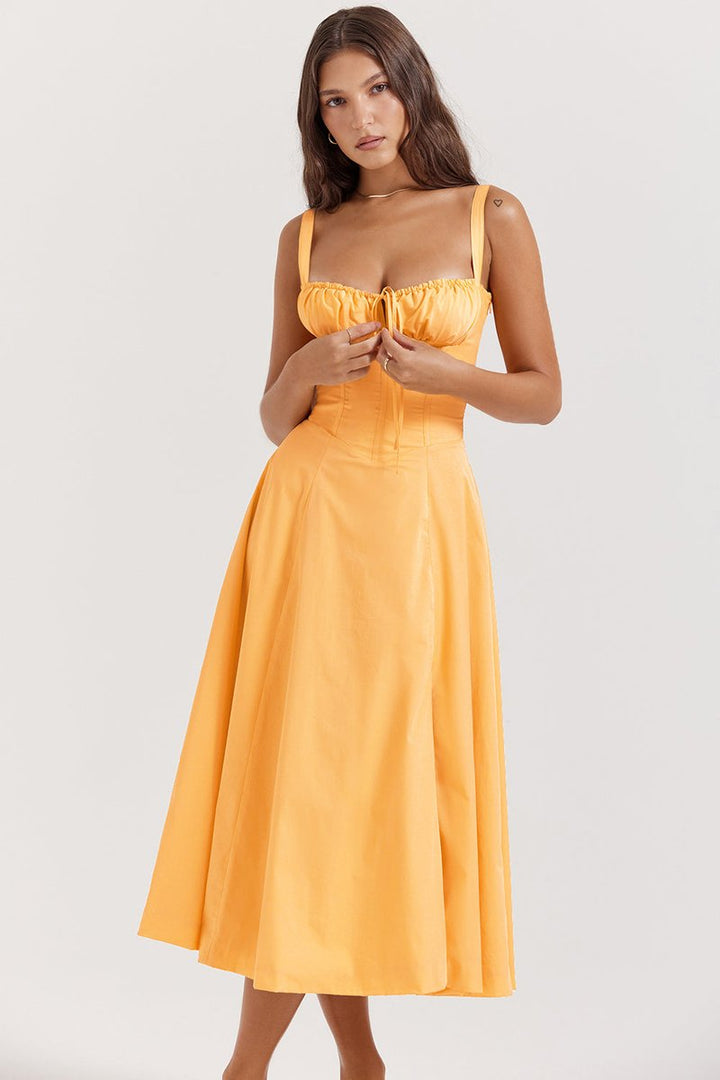 Women's Corset Spaghetti Strap Flowy Fall Midi Dress