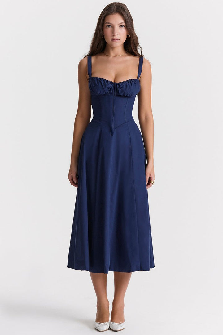 Women's Corset Spaghetti Strap Flowy Fall Midi Dress