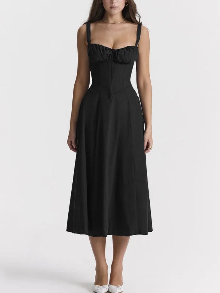 Women's Corset Spaghetti Strap Flowy Fall Midi Dress