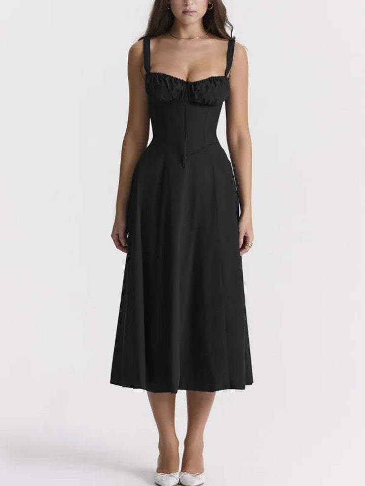 Women's Corset Spaghetti Strap Flowy Fall Midi Dress