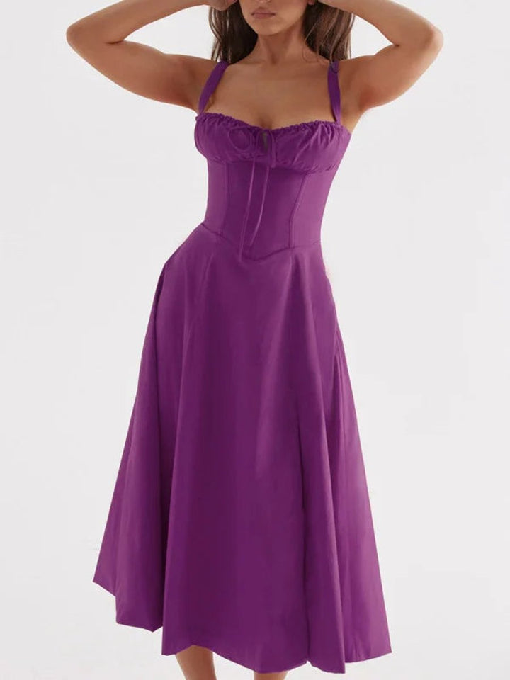 Women's Corset Spaghetti Strap Flowy Fall Midi Dress