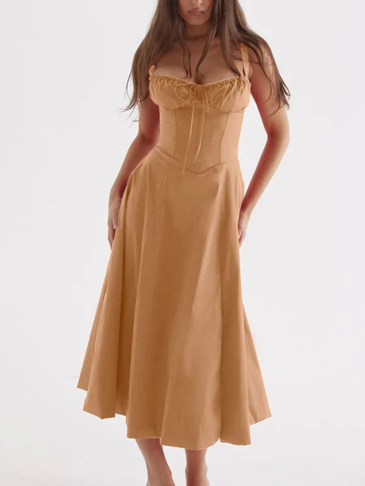 Women's Corset Spaghetti Strap Flowy Fall Midi Dress