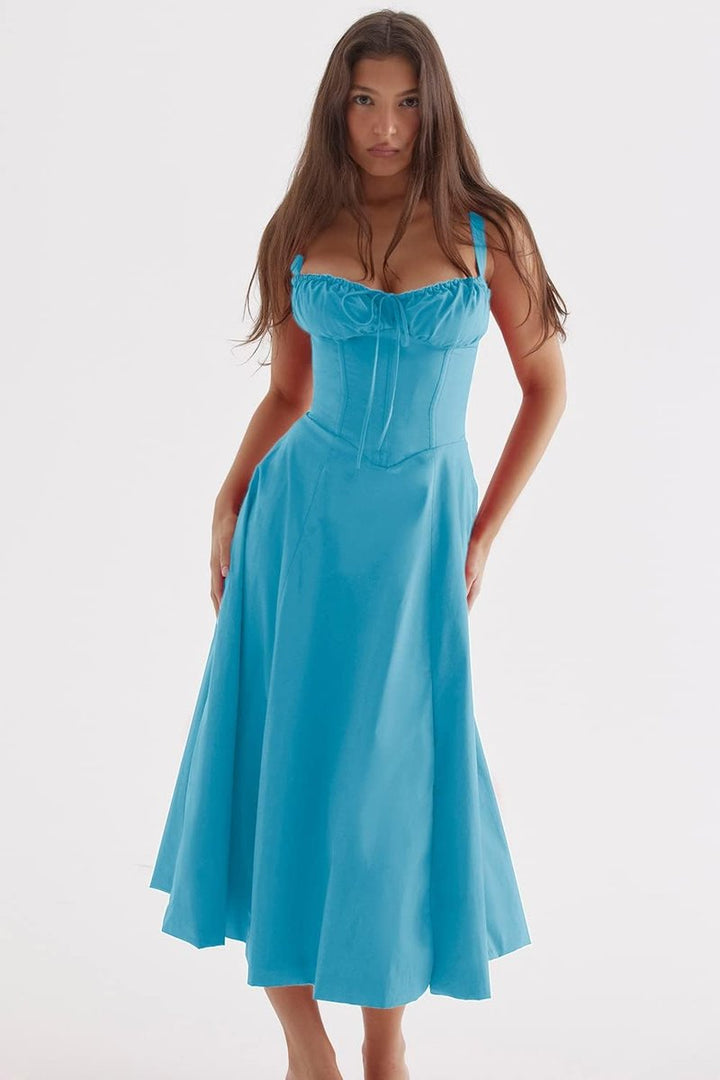 Women's Corset Spaghetti Strap Flowy Fall Midi Dress