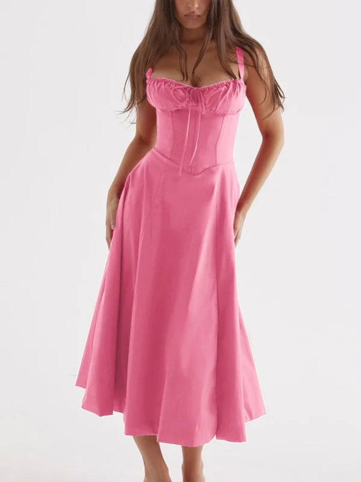 Women's Corset Spaghetti Strap Flowy Fall Midi Dress