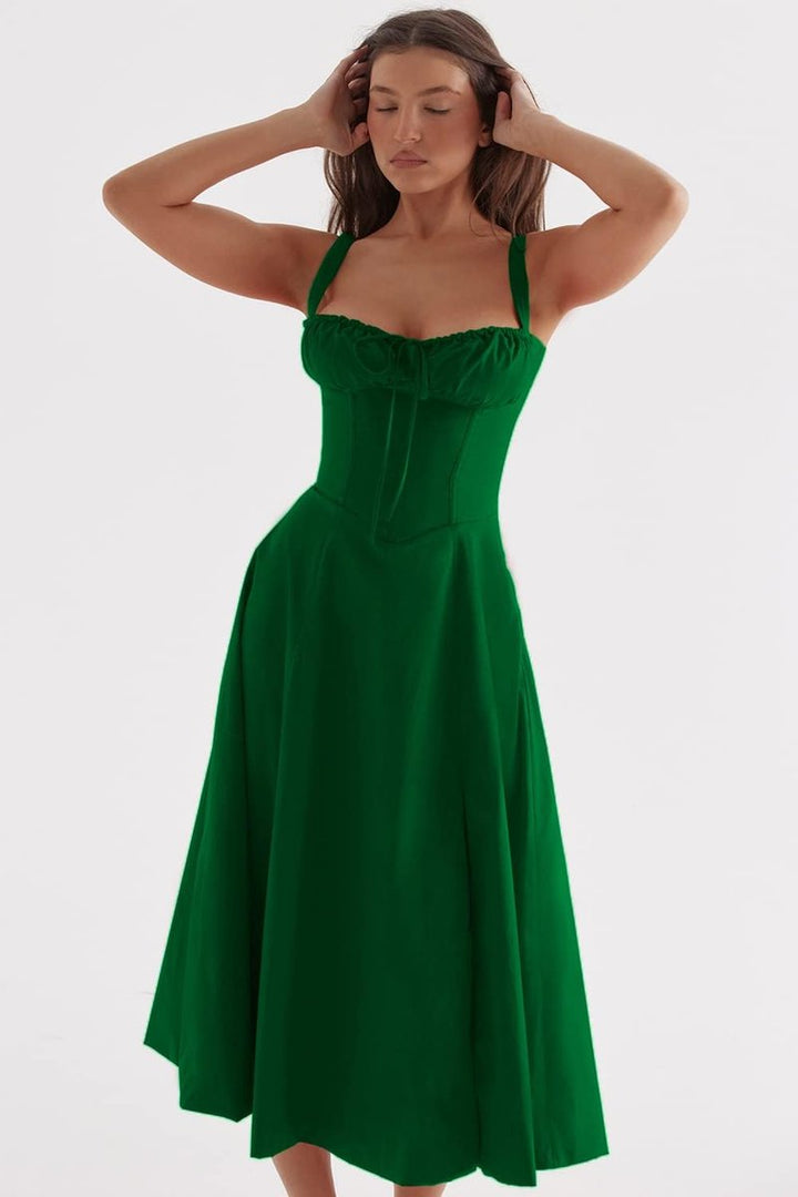 Women's Corset Spaghetti Strap Flowy Fall Midi Dress