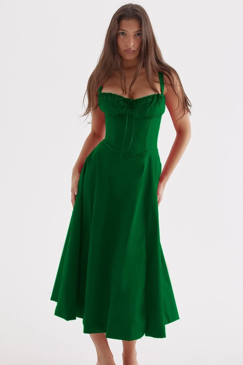 Women's Corset Spaghetti Strap Flowy Fall Midi Dress