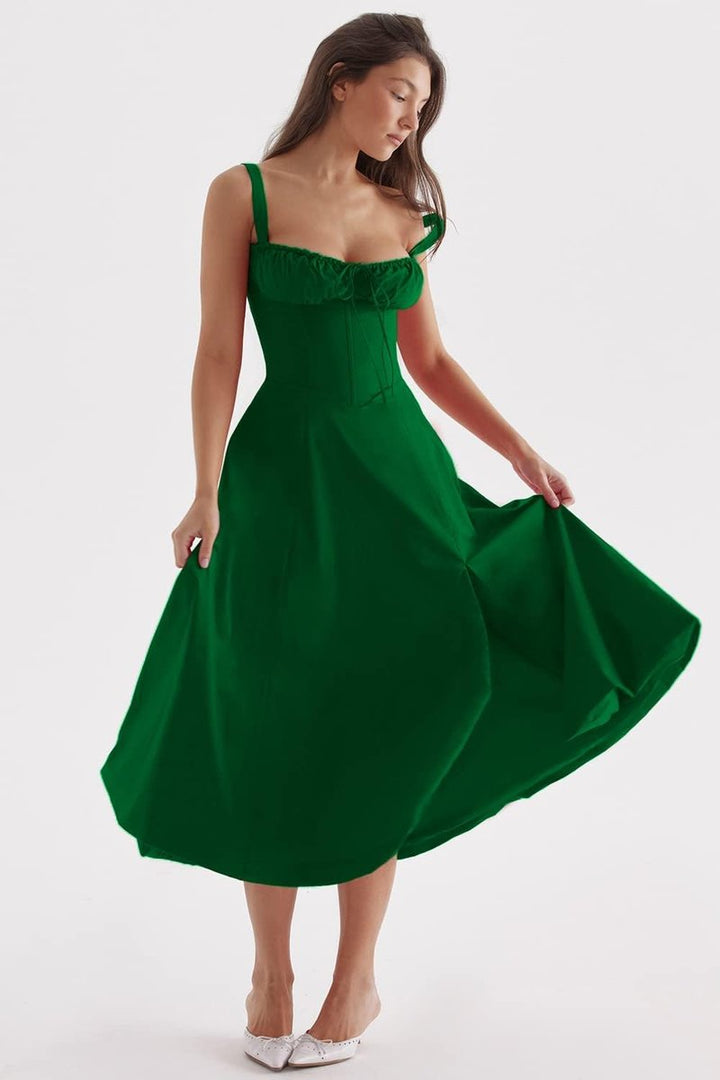 Women's Corset Spaghetti Strap Flowy Fall Midi Dress