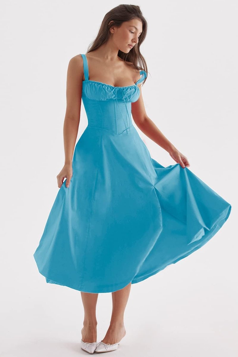 Women's Corset Spaghetti Strap Flowy Fall Midi Dress