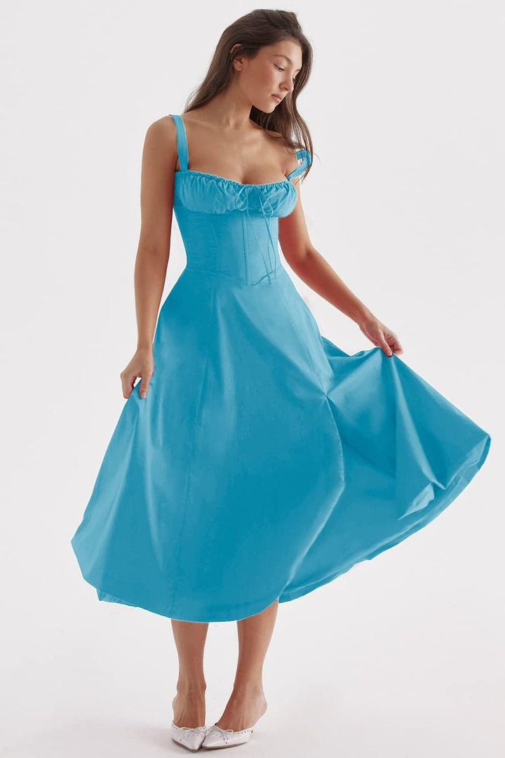 Women's Corset Spaghetti Strap Flowy Fall Midi Dress