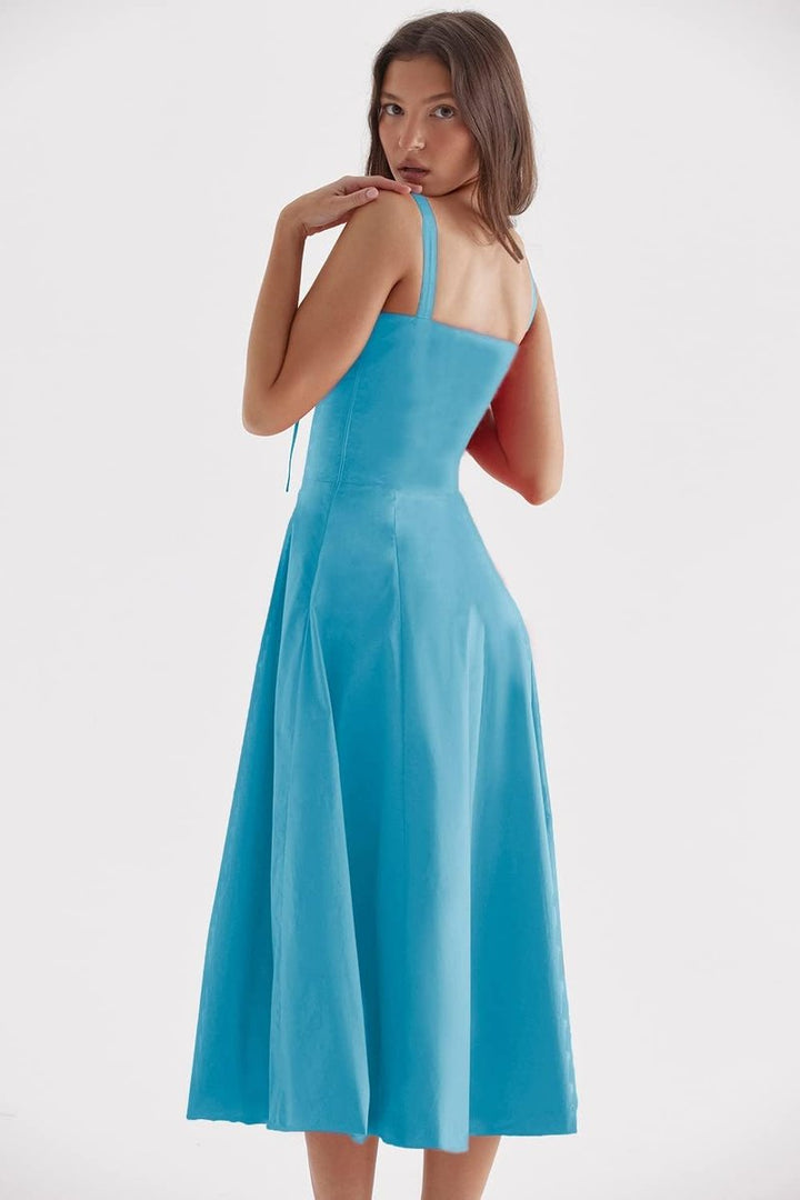Women's Corset Spaghetti Strap Flowy Fall Midi Dress