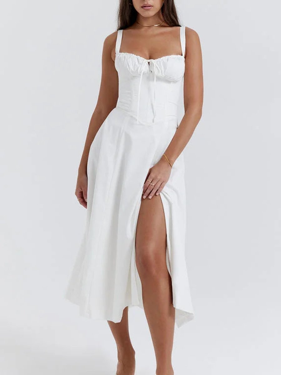 Women's Corset Spaghetti Strap Flowy Fall Midi Dress
