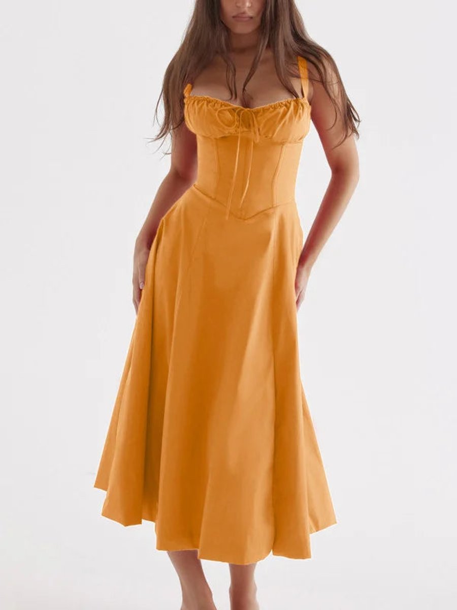 Women's Corset Spaghetti Strap Flowy Fall Midi Dress