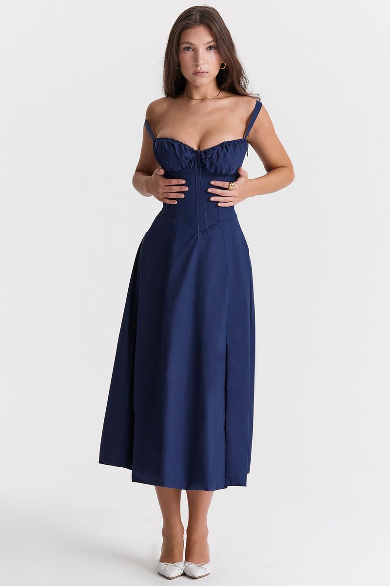 Women's Corset Spaghetti Strap Flowy Fall Midi Dress