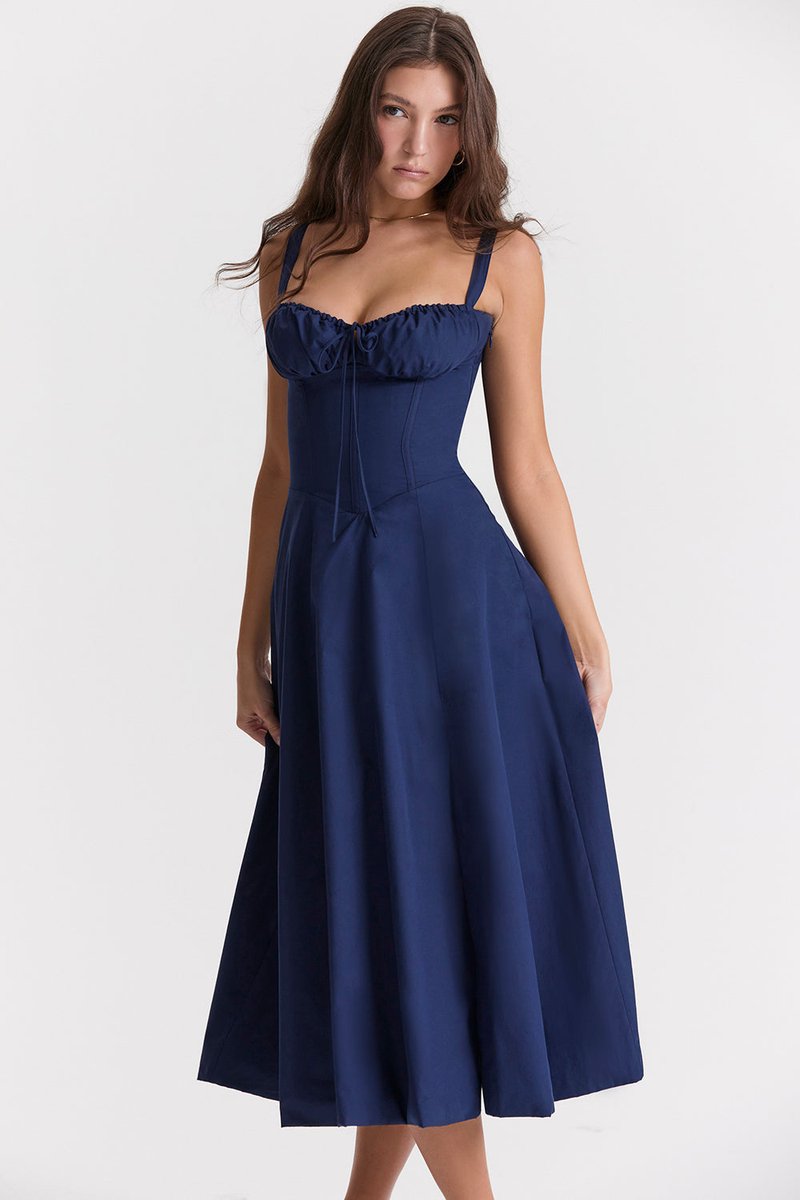 Women's Corset Spaghetti Strap Flowy Fall Midi Dress