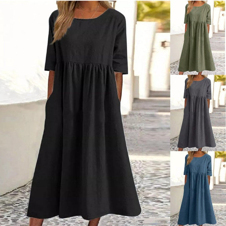 Women's Cotton Half-Sleeve Smocked Fall Midi Dress