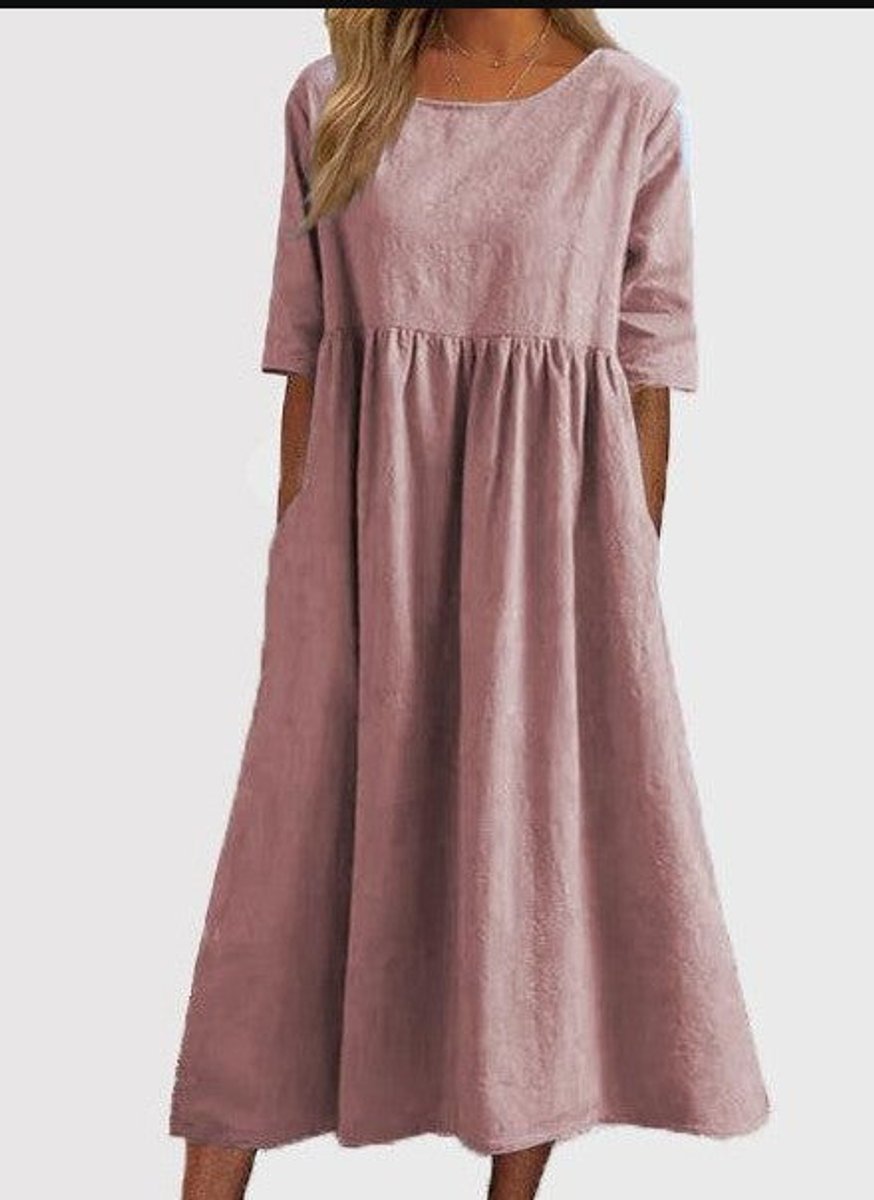 Women's Cotton Half-Sleeve Smocked Fall Midi Dress