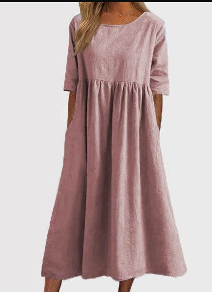 Women's Cotton Half-Sleeve Smocked Fall Midi Dress