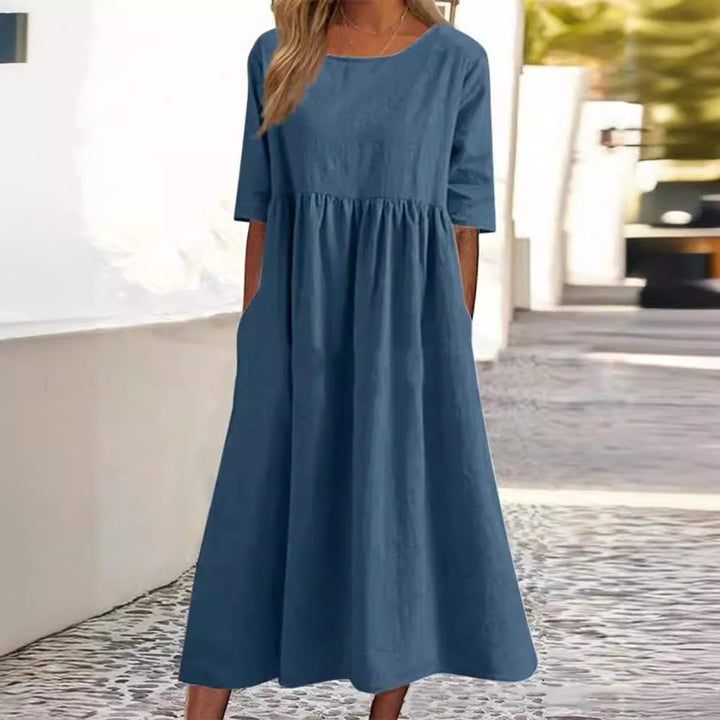 Women's Cotton Half-Sleeve Smocked Fall Midi Dress