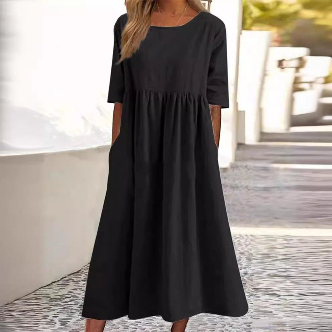 Women's Cotton Half-Sleeve Smocked Fall Midi Dress