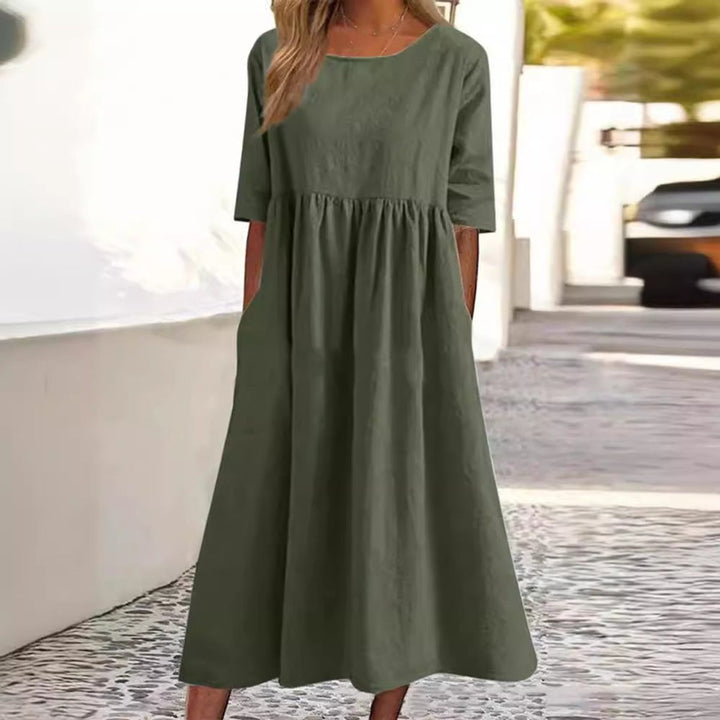 Women's Cotton Half-Sleeve Smocked Fall Midi Dress