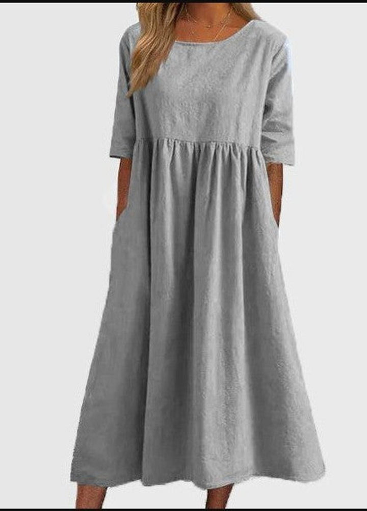 Women's Cotton Half-Sleeve Smocked Fall Midi Dress