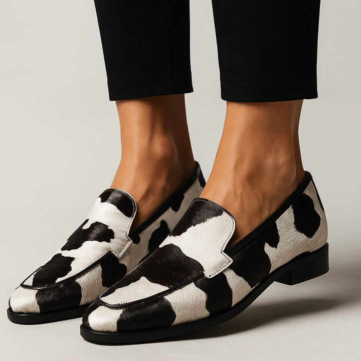 Women's Cow Print Slip-On Pointed-Toe Modern Loafers