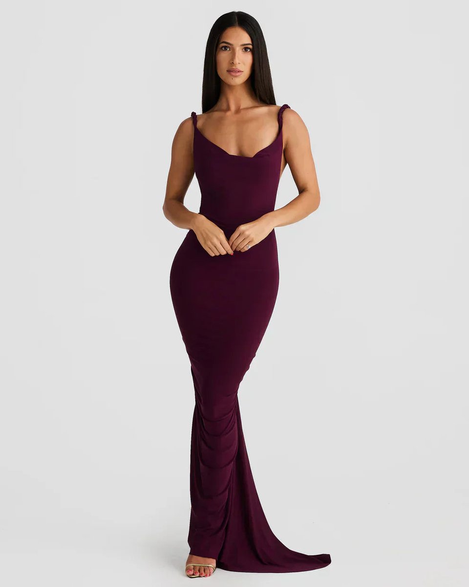 Women's Cowl-Neck Bodycon Fall Wedding Guest Dress Mermaid Maxi